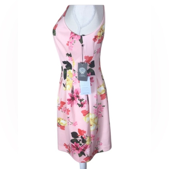 VINCE CAMUTO Womens Mini Light Pink Floral Halter Scuba Summer Dress Size 6P NEW - Picture 5 of 15
